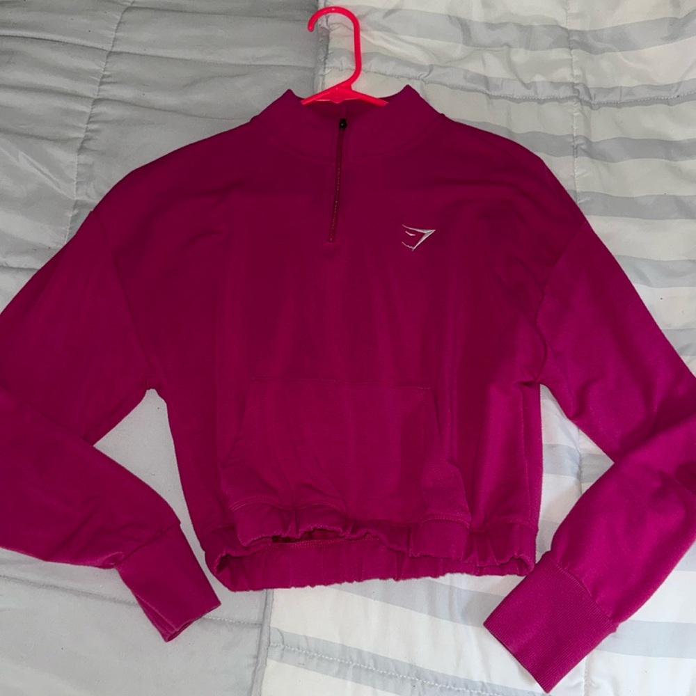 Pink gymshark cropped 3/4 zip hoodie